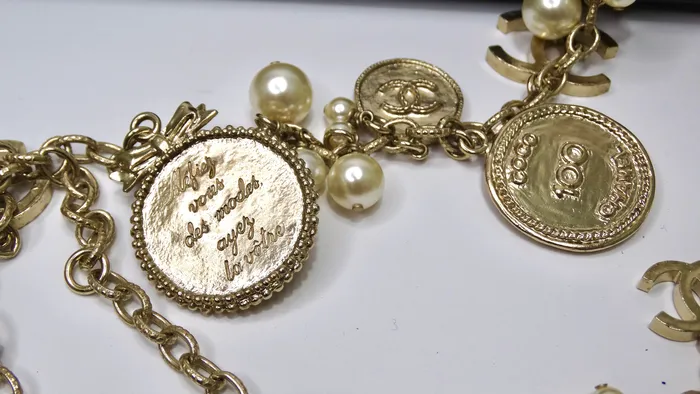 Vintage by Misty Necklaces Chanel 100th Anniversary Gold Coin Pearl Long Necklace