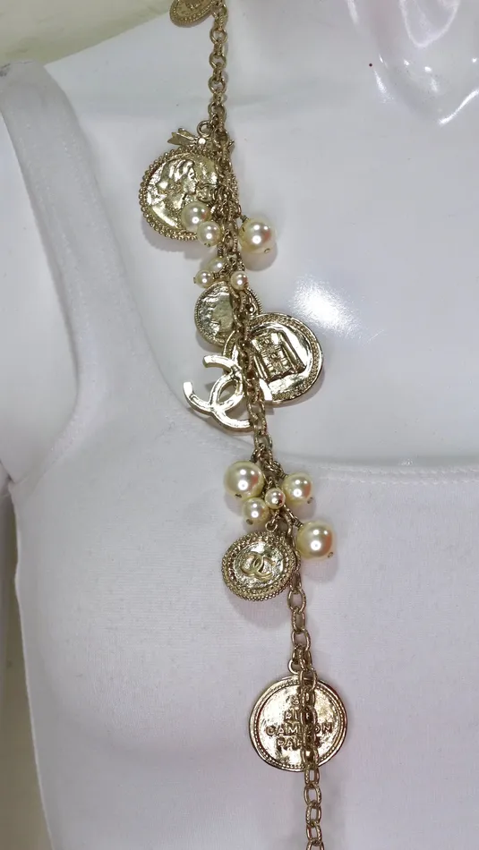 Vintage by Misty Necklaces Chanel 100th Anniversary Gold Coin Pearl Long Necklace