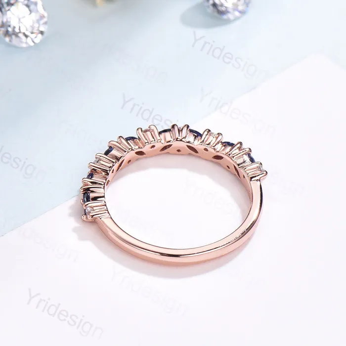 Vintage Sapphire Wedding band women rose gold marquise cut wedding band Matching Stacking half eternity Promise Simple Anniversary ring PENFINE Rings