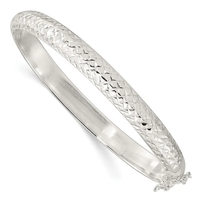 WB Choice Jewelry Rings Sterling Silver Polished and DC 700mm Hinged BangleWBCQB1424