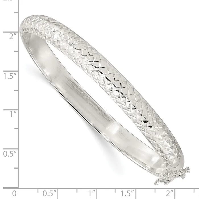 WB Choice Jewelry Rings Sterling Silver Polished and DC 700mm Hinged BangleWBCQB1424 WB Choice Jewelry Rings Sterling Silver Polished and DC 700mm Hinged BangleWBCQB1424