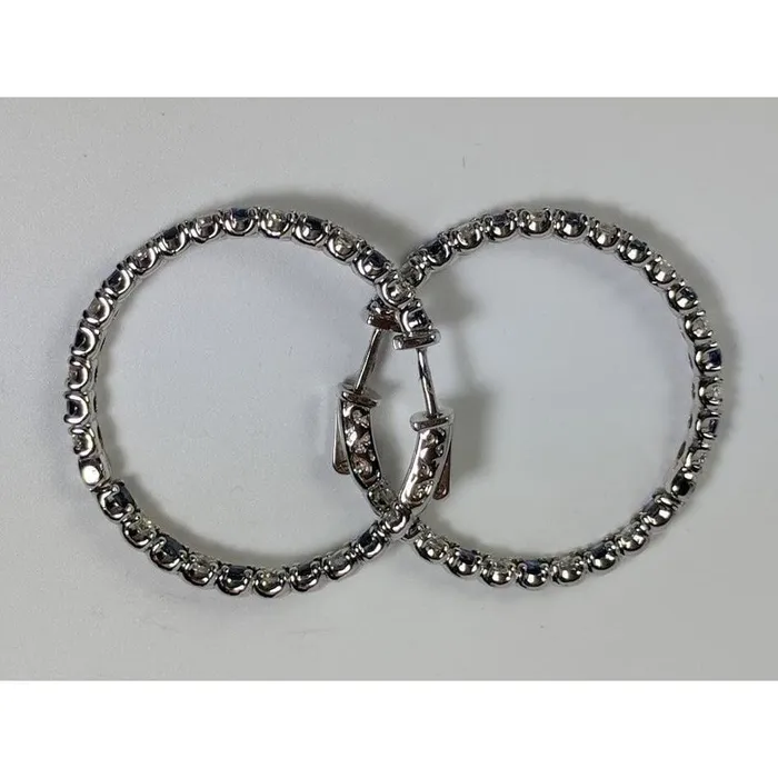 LA Earrings Diamond and Blue Sapphire Hoop Earrings in 14K White Gold Made in the USA