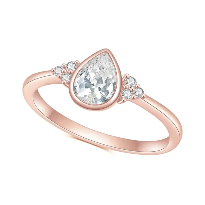 Rings AlibabaAbiding Teardrop with Sidestones Moissanite Bezel Set Ring 14K Gold 1ct Center Stone