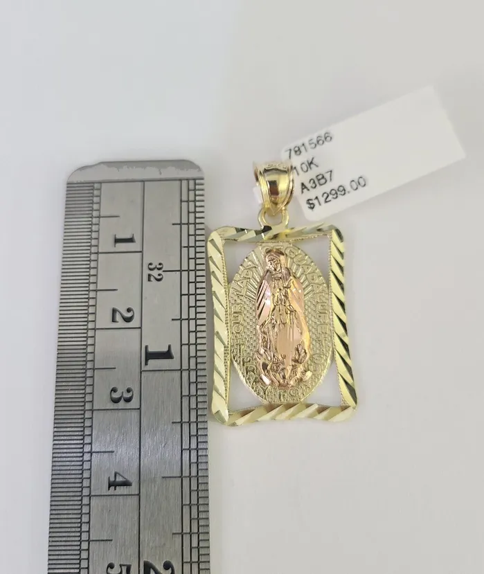 10k Solid Rope Chain 3mm Virgin Mary Pendant Charm Necklace SET 1828 in Gold and Diamond Necklaces
