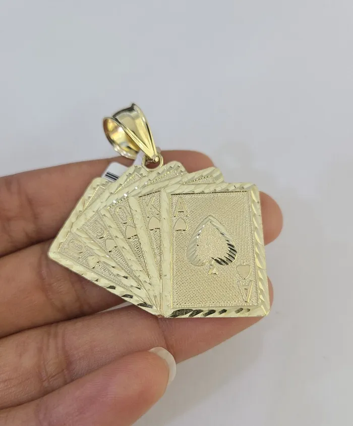 10k Solid Rope Chain Royal Flush Cards Charm Set 4mm 2028 Necklace Gold globalwatches10 Necklaces