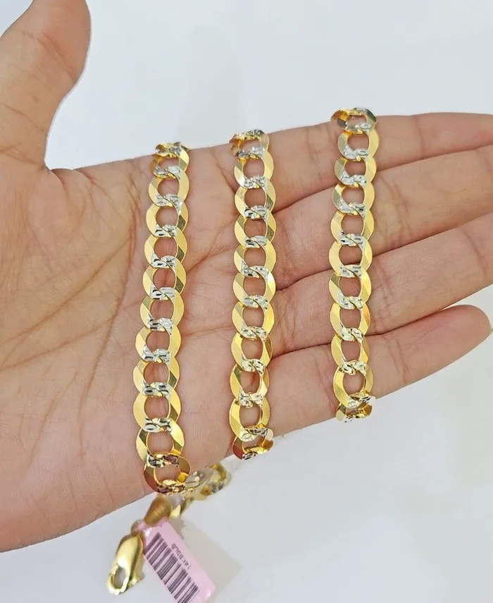 14k Yellow Gold chain Solid Necklace Cuban Curb Link REAL 8mm 20 30 Inch Mens Gold and Diamond Necklaces