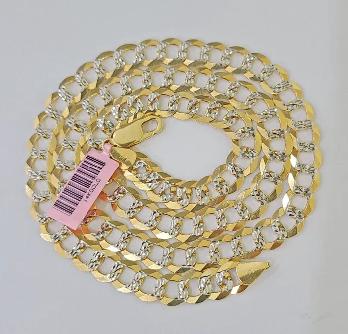 14k Yellow Gold chain Solid Necklace Cuban Curb Link REAL 8mm 20 30 Inch Mens Gold and Diamond Necklaces