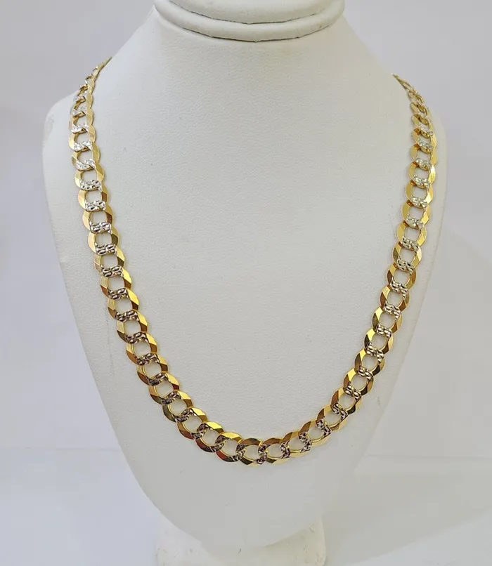 14k Yellow Gold chain Solid Necklace Cuban Curb Link REAL 8mm 20 30 Inch Mens Gold and Diamond Necklaces