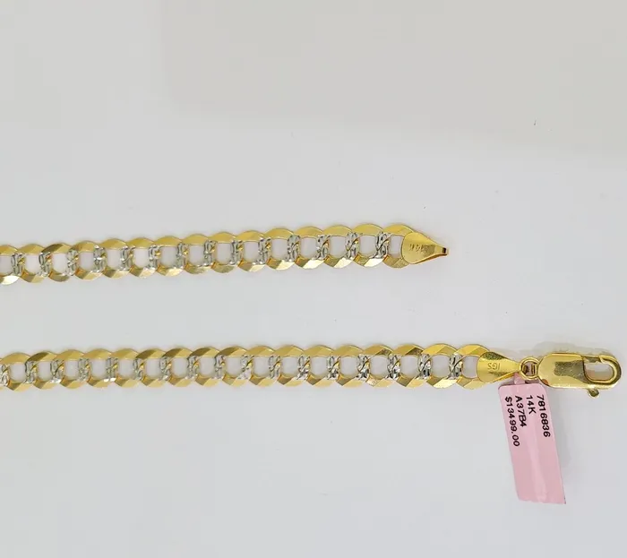 14k Yellow Gold chain Solid Necklace Cuban Curb Link REAL 8mm 20 30 Inch Mens Gold and Diamond Necklaces