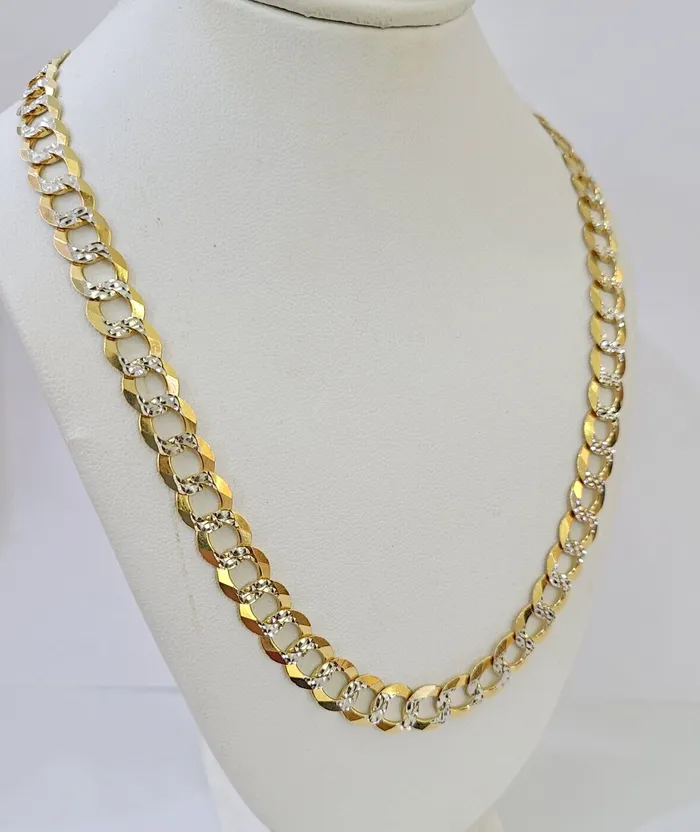14k Yellow Gold chain Solid Necklace Cuban Curb Link REAL 8mm 20 30 Inch Mens Gold and Diamond Necklaces