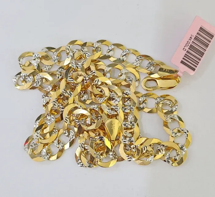 14k Yellow Gold chain Solid Necklace Cuban Curb Link REAL 8mm 20 30 Inch Mens Gold and Diamond Necklaces