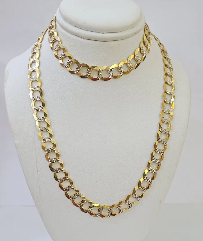 14k Yellow Gold chain Solid Necklace Cuban Curb Link REAL 8mm 20 30 Inch Mens Gold and Diamond Necklaces