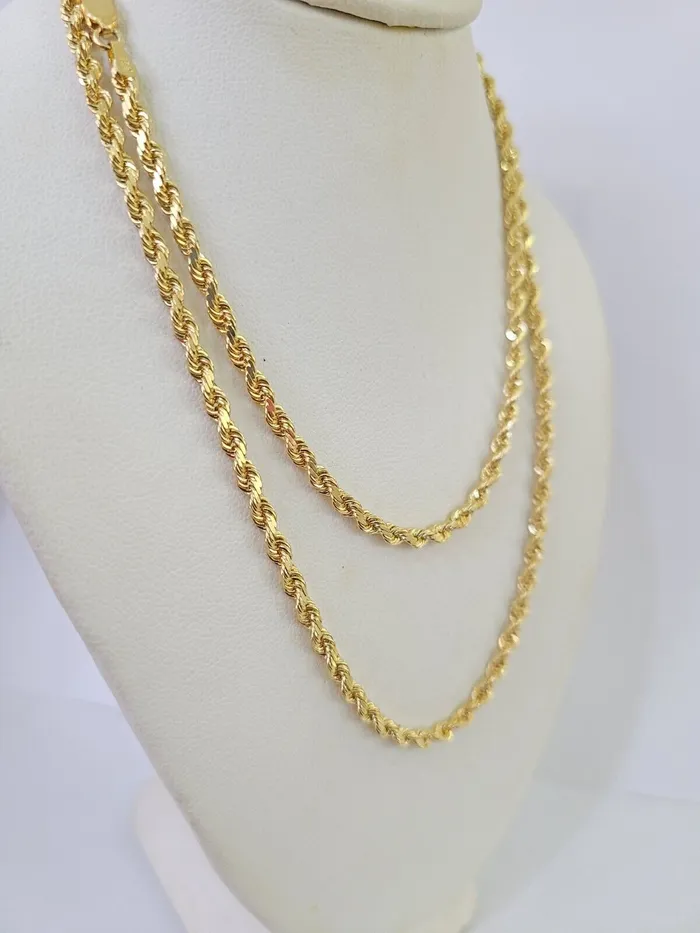 18k Real Solid Rope Chain Yellow Gold 3mm 18 Inch Genuine 18kt Necklace Gold and Diamond Necklaces