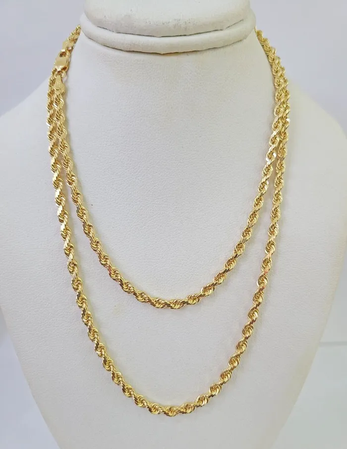 18k Real Solid Rope Chain Yellow Gold 3mm 18 Inch Genuine 18kt Necklace Gold and Diamond Necklaces