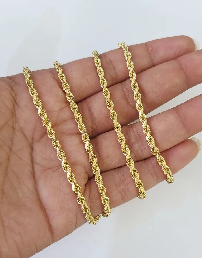 18k Real Solid Rope Chain Yellow Gold 3mm 18 Inch Genuine 18kt Necklace Gold and Diamond Necklaces