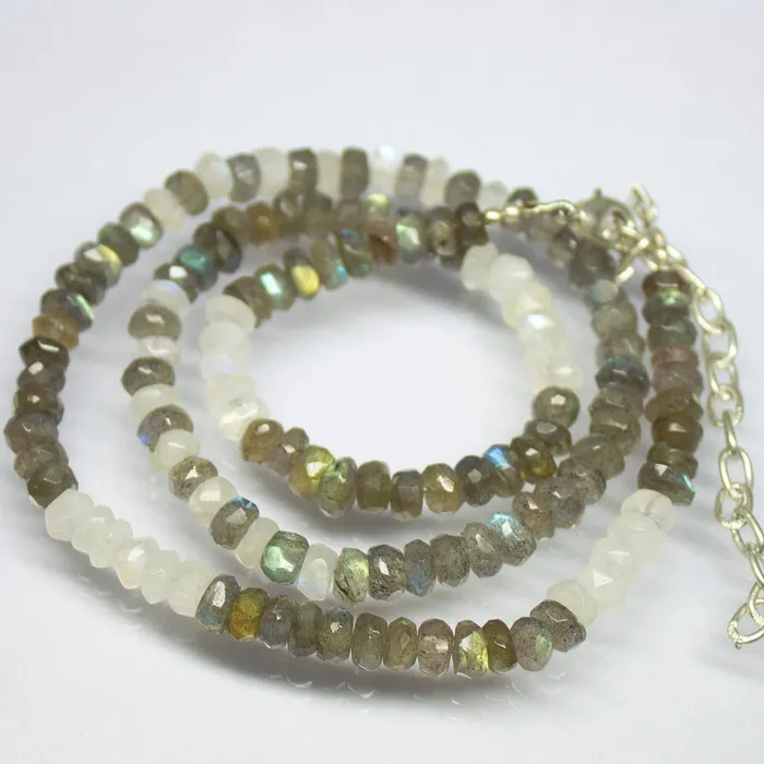 Beads Supplies USA Necklaces 21 Necklace Labradorite Moonstone Faceted Rondelle Shape Gemstone Beads Labradorite Moonstone Beads 5mm 55mm