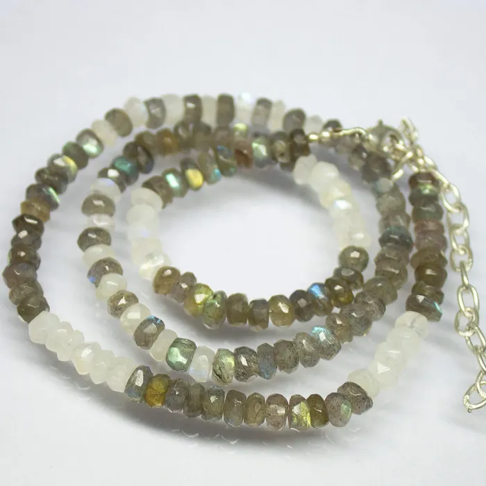Beads Supplies USA Necklaces 21 Necklace Labradorite Moonstone Faceted Rondelle Shape Gemstone Beads Labradorite Moonstone Beads 5mm 55mm
