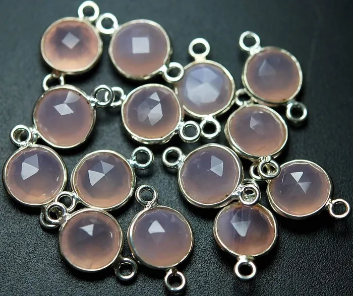 Beads Supplies USA Necklaces 925 Sterling Silver Rose Chalcedony Faceted Coins Shape Connectors 20 Piece Of 16mm
