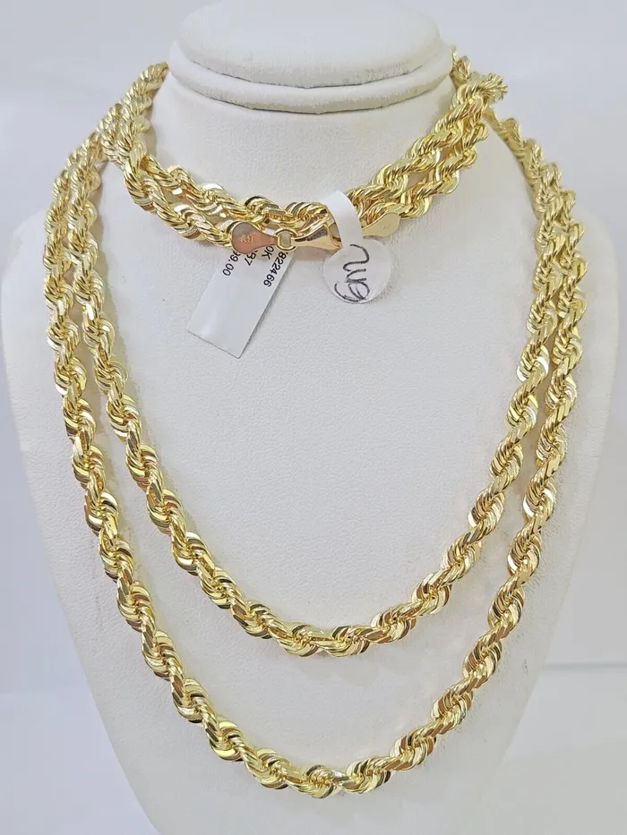 globalwatches10 Necklaces 10K Real Solid Rope Chain Yellow Gold Necklace 6mm Length 18 20 22 24 26