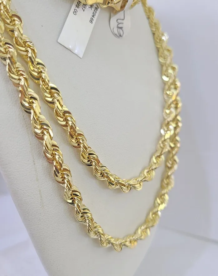 globalwatches10 Necklaces 10K Real Solid Rope Chain Yellow Gold Necklace 6mm Length 18 20 22 24 26
