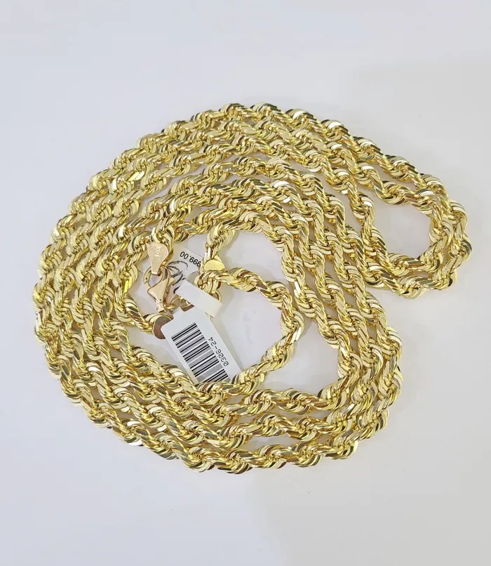 globalwatches10 Necklaces 10K Real Solid Rope Chain Yellow Gold Necklace 6mm Length 18 20 22 24 26