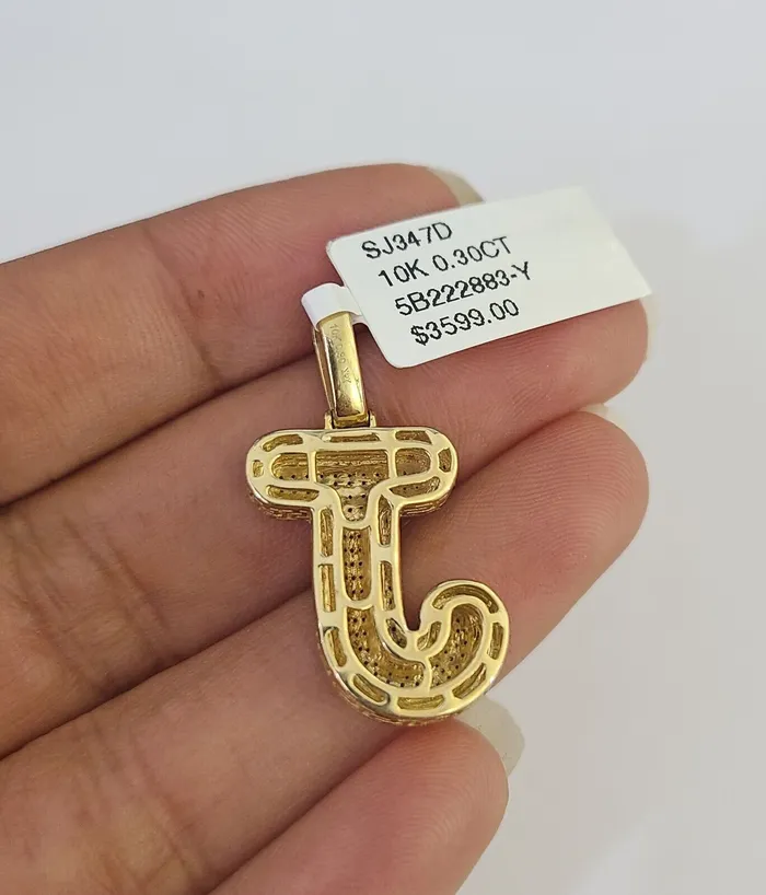 Gold and Diamond Necklaces 10K Franco Chain Diamond J Pendant Initial Charm Letter Necklace 1824 15mm