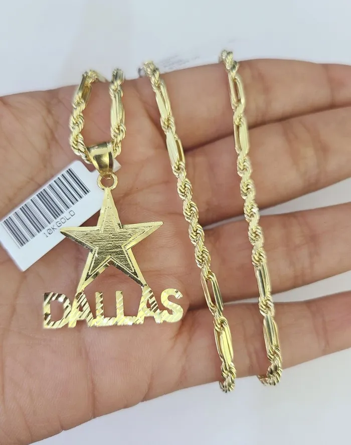 Gold and Diamond Necklaces 10k Milano Rope Chain Dallas Charm Necklace SET 3mm 18 20 22 24