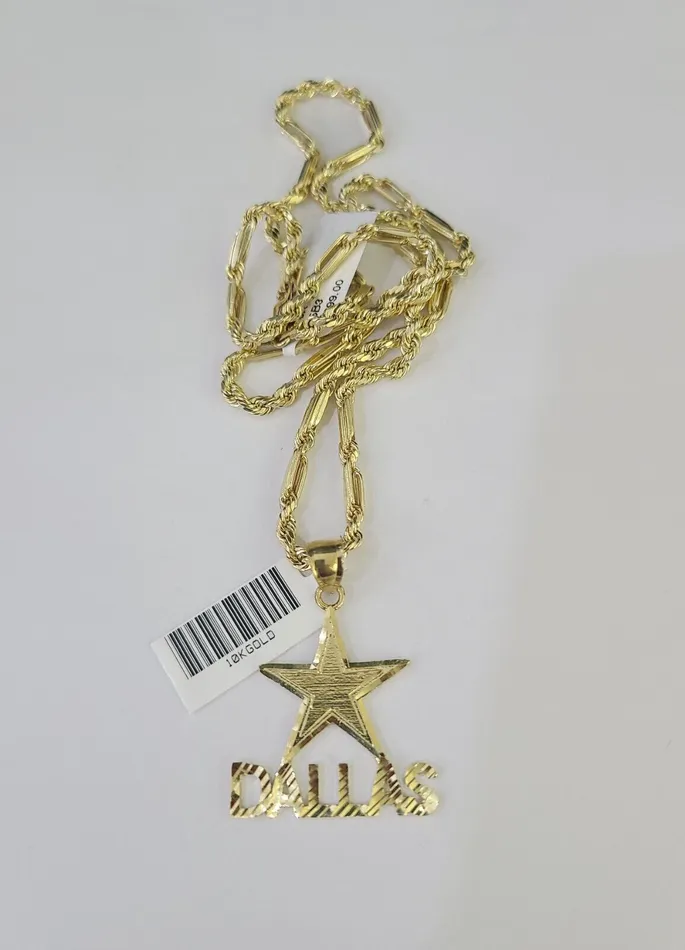 Gold and Diamond Necklaces 10k Milano Rope Chain Dallas Charm Necklace SET 3mm 18 20 22 24