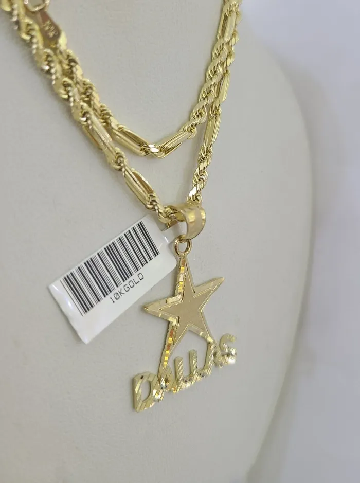 Gold and Diamond Necklaces 10k Milano Rope Chain Dallas Charm Necklace SET 3mm 18 20 22 24
