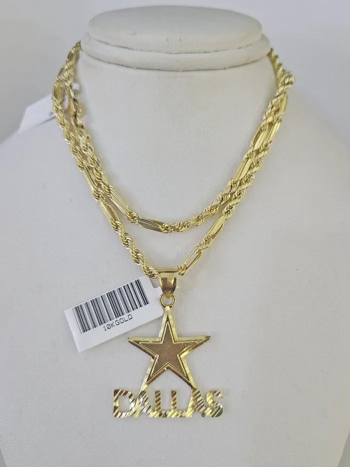 Gold and Diamond Necklaces 10k Milano Rope Chain Dallas Charm Necklace SET 3mm 18 20 22 24