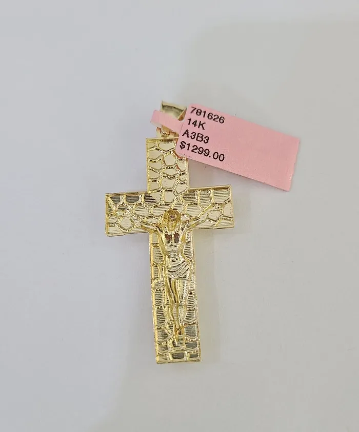 Gold and Diamond Necklaces Real 10k Yellow Gold Chain Cross Charm Set Miami Cuban Link 4mm Necklace Pendant