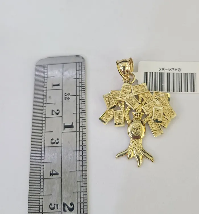 Necklaces 10K Gold Miami Cuban Chain Money Tree Charm 2030 3mm REAL Pendant Necklace Gold and Diamond