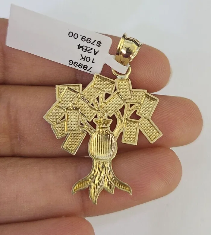 Necklaces 10K Gold Miami Cuban Chain Money Tree Charm 2030 3mm REAL Pendant Necklace Gold and Diamond