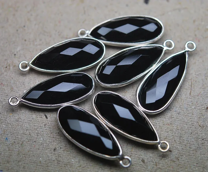 Necklaces Beads Supplies USA 2pc 34mm Black Spinel Pear 925 Sterling Silver Charm Pendant Finding Onyx Charm Onyx Pendant