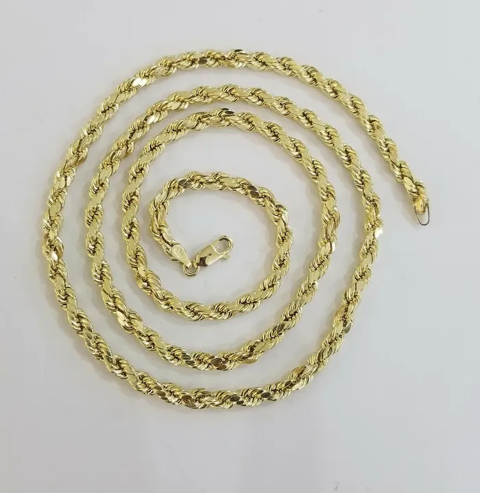 Necklaces Globalwatches10 10k Yellow Gold Rope Chain Diamond Cuts 4mm 28 Inch Necklace Real 10KT Gold mens