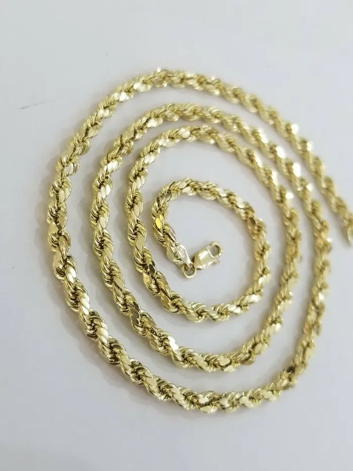 Necklaces Globalwatches10 10k Yellow Gold Rope Chain Diamond Cuts 4mm 28 Inch Necklace Real 10KT Gold mens