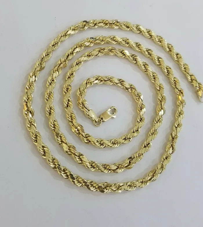 Necklaces Globalwatches10 10k Yellow Gold Rope Chain Diamond Cuts 4mm 28 Inch Necklace Real 10KT Gold mens