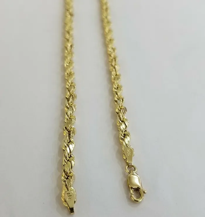 Necklaces Globalwatches10 10k Yellow Gold Rope Chain Diamond Cuts 4mm 28 Inch Necklace Real 10KT Gold mens