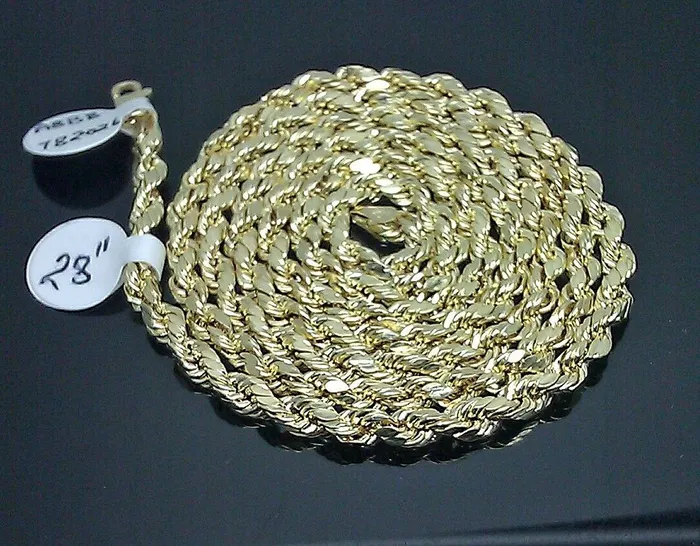 Necklaces Globalwatches10 10k Yellow Gold Rope Chain Diamond Cuts 4mm 28 Inch Necklace Real 10KT Gold mens