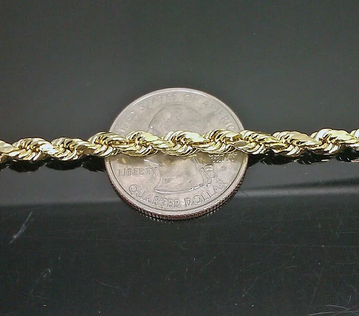 Necklaces Globalwatches10 10k Yellow Gold Rope Chain Diamond Cuts 4mm 28 Inch Necklace Real 10KT Gold mens