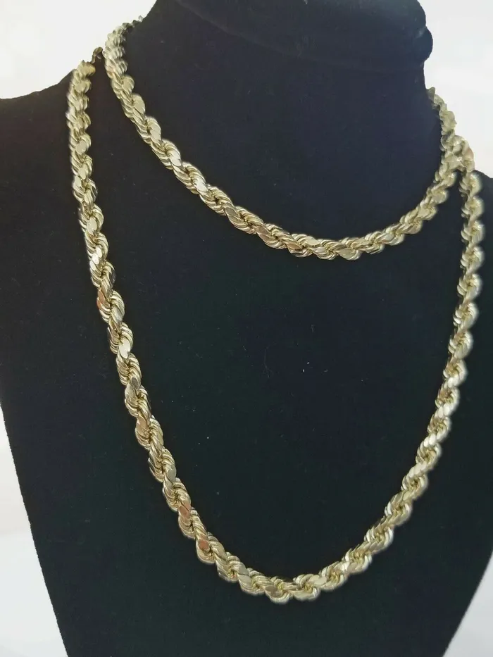 Necklaces Globalwatches10 10k Yellow Gold Rope Chain Diamond Cuts 4mm 28 Inch Necklace Real 10KT Gold mens