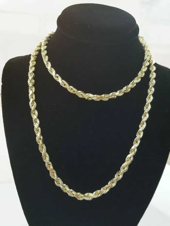 Necklaces Globalwatches10 10k Yellow Gold Rope Chain Diamond Cuts 4mm 28 Inch Necklace Real 10KT Gold mens
