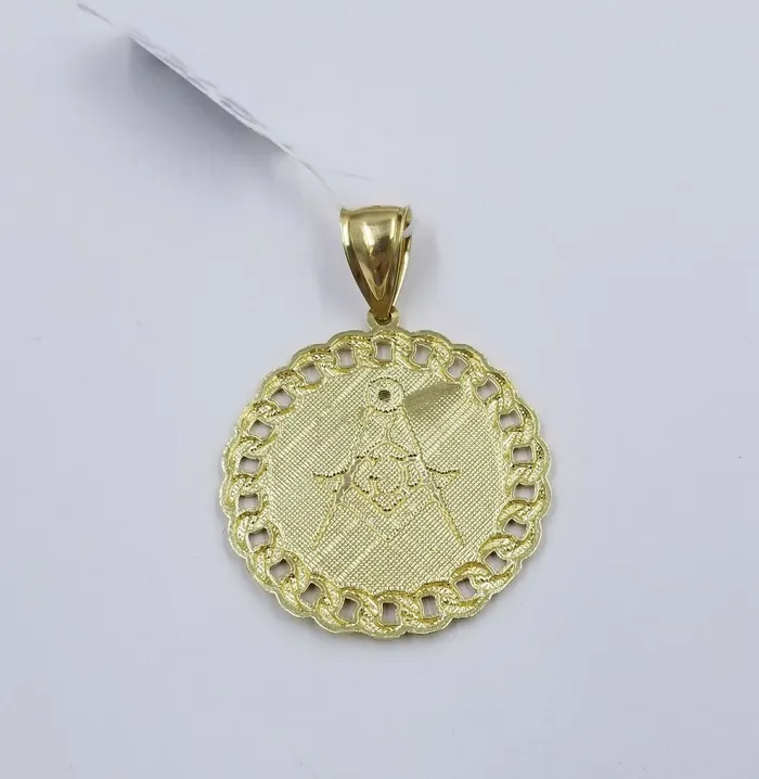 Necklaces Gold and Diamond 10K Yellow Gold Masonic Mason Charm Pendant Miami Cuban Design Diamond Cut 15