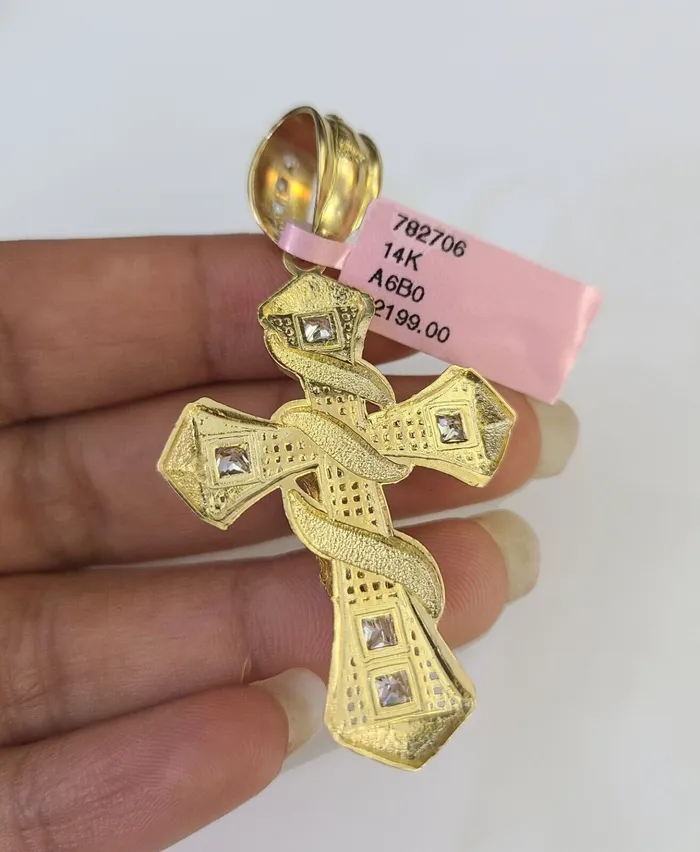 Necklaces Gold and Diamond Real 14k Rope Chain Jesus Cross Charm Yellow Gold Set 5mm 2030 Necklace