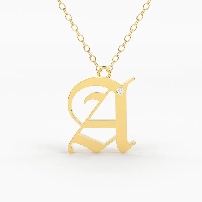Necklaces Initial Diamond Necklace 14k Solid Gold Letter Necklace Old English Necklace Letter Jewelry Personalized Necklace Monogram Gift Jalvi Co