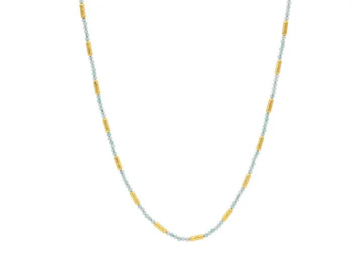 GG GOLD COR GURHAN Vertigo Gold Amazonite SingleStrand Beaded Short Necklace Hammered Gold Tubes Necklaces