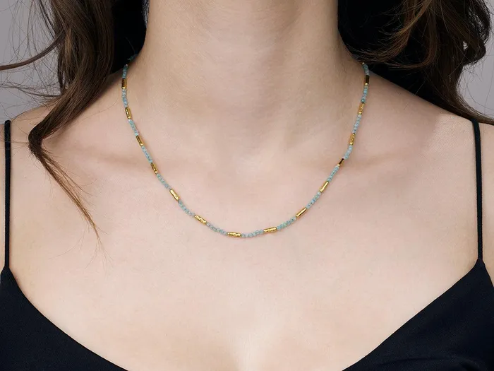 GG GOLD COR GURHAN Vertigo Gold Amazonite SingleStrand Beaded Short Necklace Hammered Gold Tubes Necklaces GG GOLD COR GURHAN Vertigo Gold Amazonite SingleStrand Beaded Short Necklace Hammered Gold Tubes Necklaces