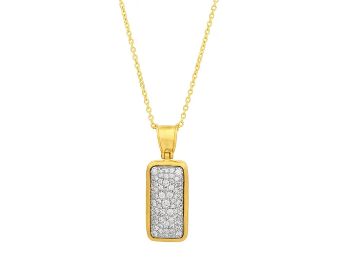 GG GOLD NEW Necklaces GURHAN Pointelle Gold Diamond Pendant Necklace 36x12mm Rectangle Stone Cluster