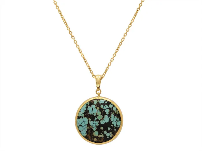 GG GOLD OOAK Necklaces GURHAN Rune Gold Turquoise Pendant Necklace 29mm Round