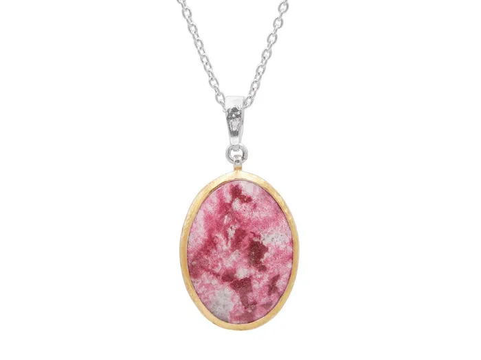GG SILVER CLR GURHAN Galapagos Sterling Silver Thulite Pendant Necklace 29x22mm Oval Stone Gold Accents Necklaces